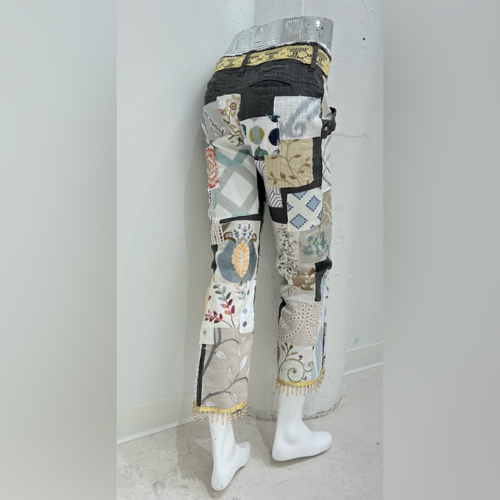 Embroidered Patchwork Linen Pants - image 2